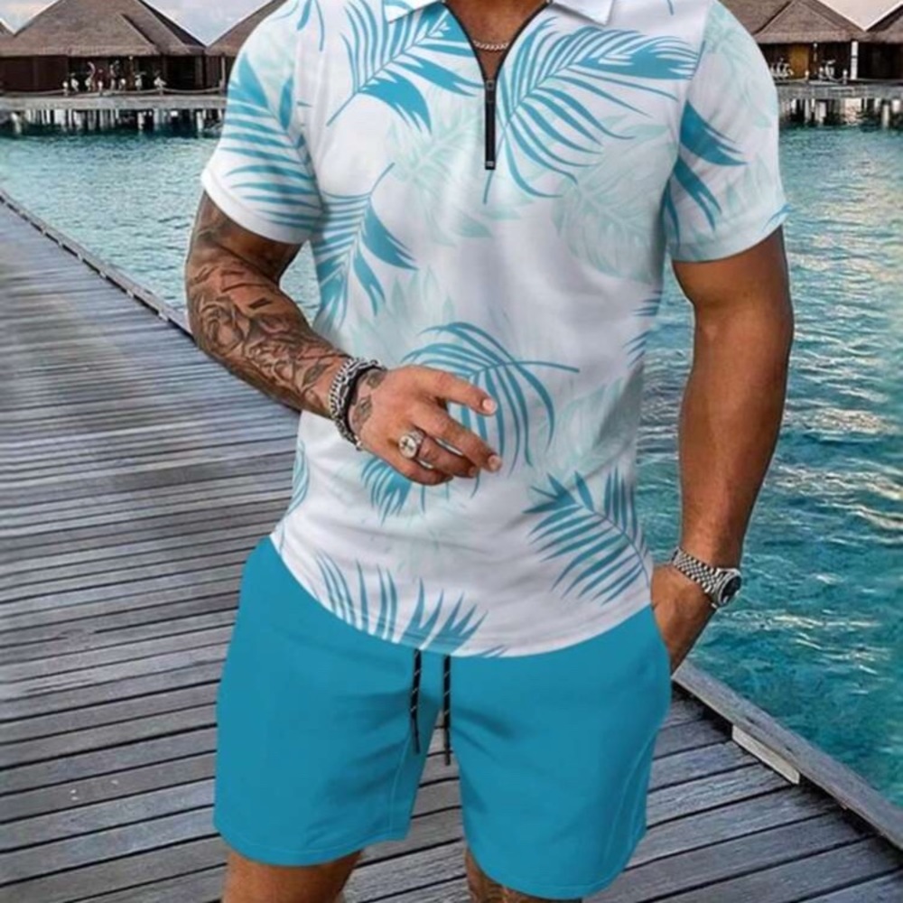 SHEIN White and Blue Leaf Print Swim Hybrid